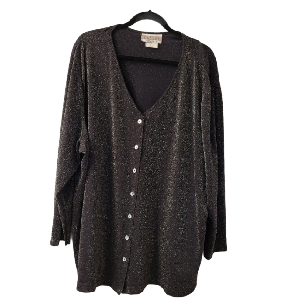 Vintage  Black and silver Metallic  Shimmer Festive Top Cardigan 4X